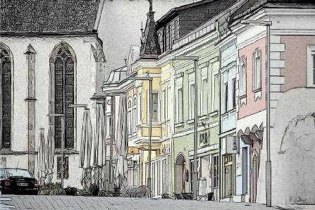 Marktplatz mit Kirche_bleistift_3